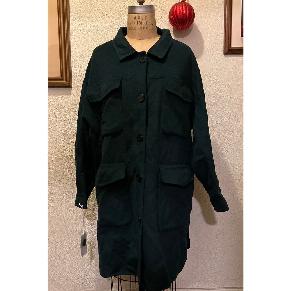 Women’s Nordstrom Green Wool Blend Oversized Coat NWT Size XL